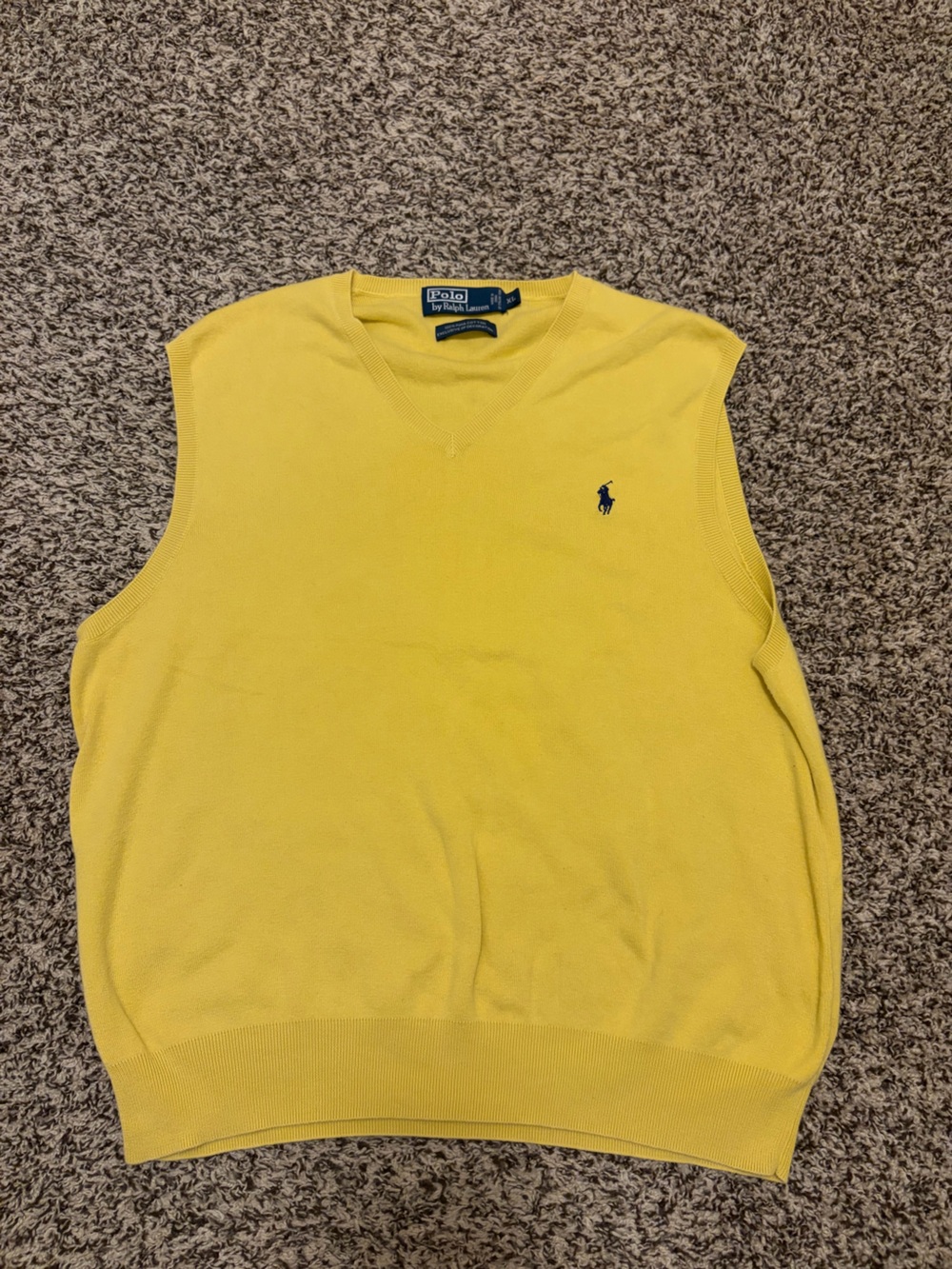 Vintage Polo by Ralph Lauren Yellow V-Neck Sweater Vest with Navy Pony